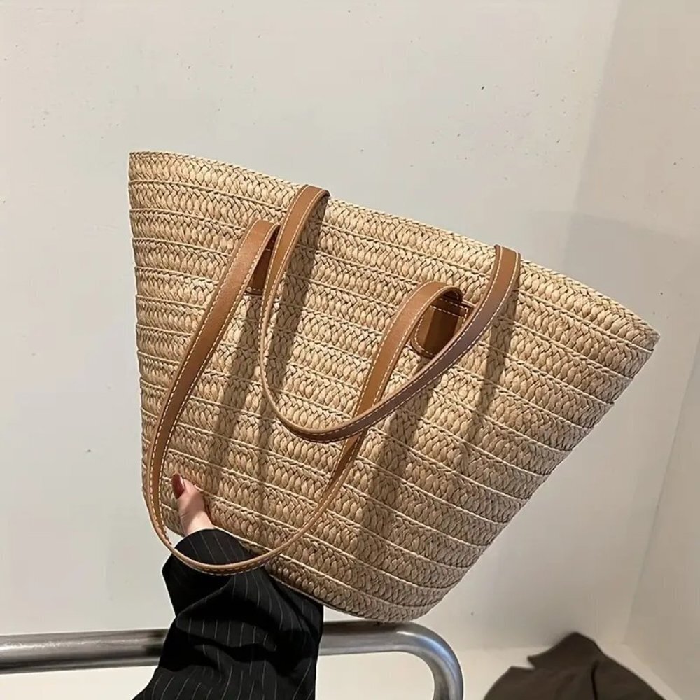 Travel Passions -Khaki Woven Straw Tote Bag - Picture 6 of 7